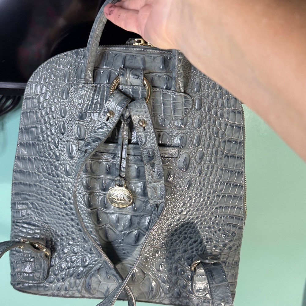 Brahmin Crocodile Embossed Gray /Blue Backpack - Picture 13 of 17